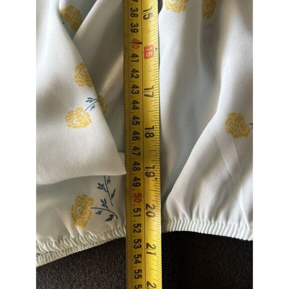 Elodie Long Sleeve Blouse Womens XS light blue green floral elastic waist/sleeve - Picture 11 of 14